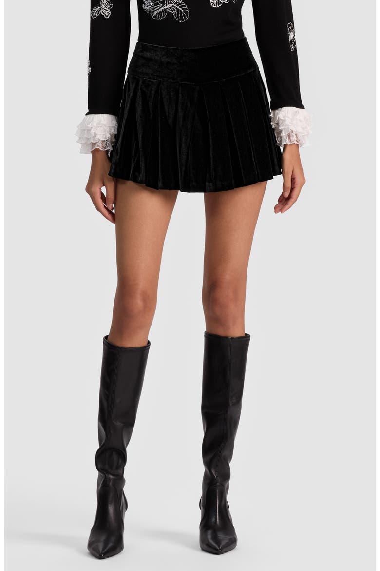 Emilie Pleated Velvet Miniskort, Main, color, BLACK