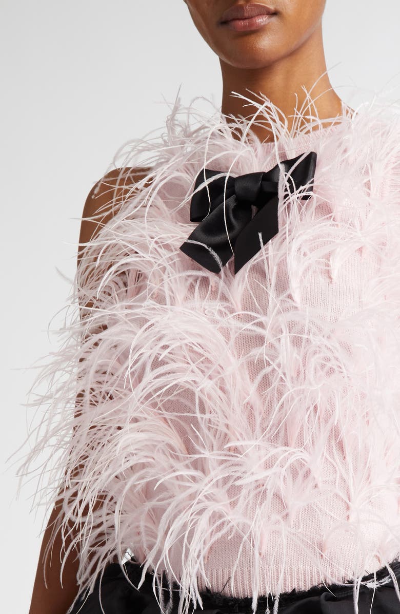 Shushu/Tong Bow Feather Sleeveless Wool Blend Sweater, Alternate, color,