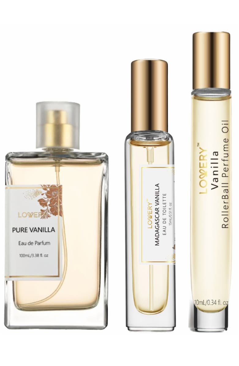 Lovery Pure Vanilla Perfume Fragrance Set - Long Lasting Perfume, Eau de Toilette Spray & Rollerball Perfume Oil, Main, color, Gold