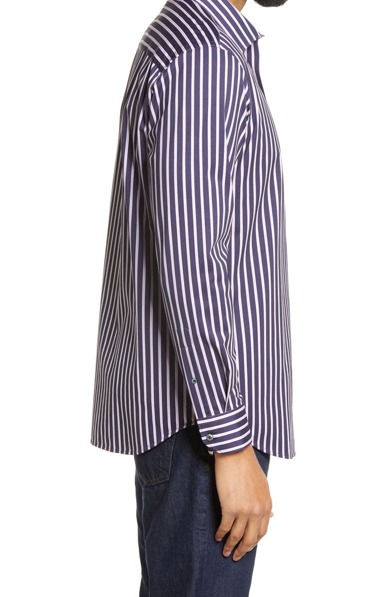 Bugatchi Tech Stripe Knit Stretch Cotton Button-Up Shirt, Alternate, color, 
