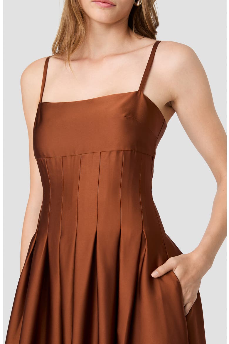 Pleated Sleeveless Satin Maxi Dress, Alternate, color, CHESTNUT BROWN