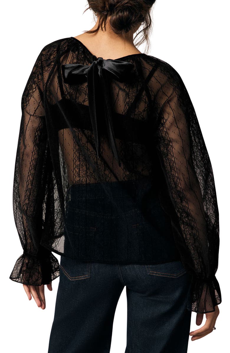 NEXT Bow Back Sheer Lace Top, Alternate, color, Black