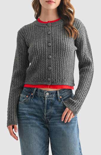 Lush Contrast Cable Knit Cardigan