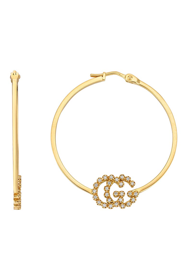 Running-G Diamond Hoop Earrings, Alternate, color, YELLOW GOLD