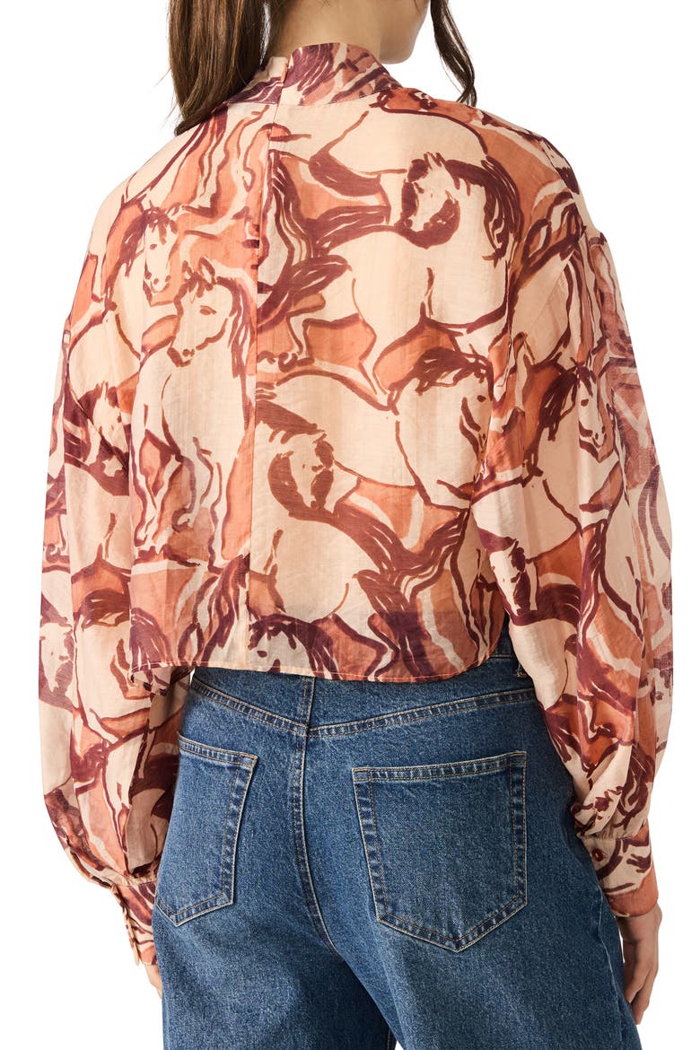 Sutton Equestrian Print Tie Neck Top, Alternate, color, SORREL HORSE