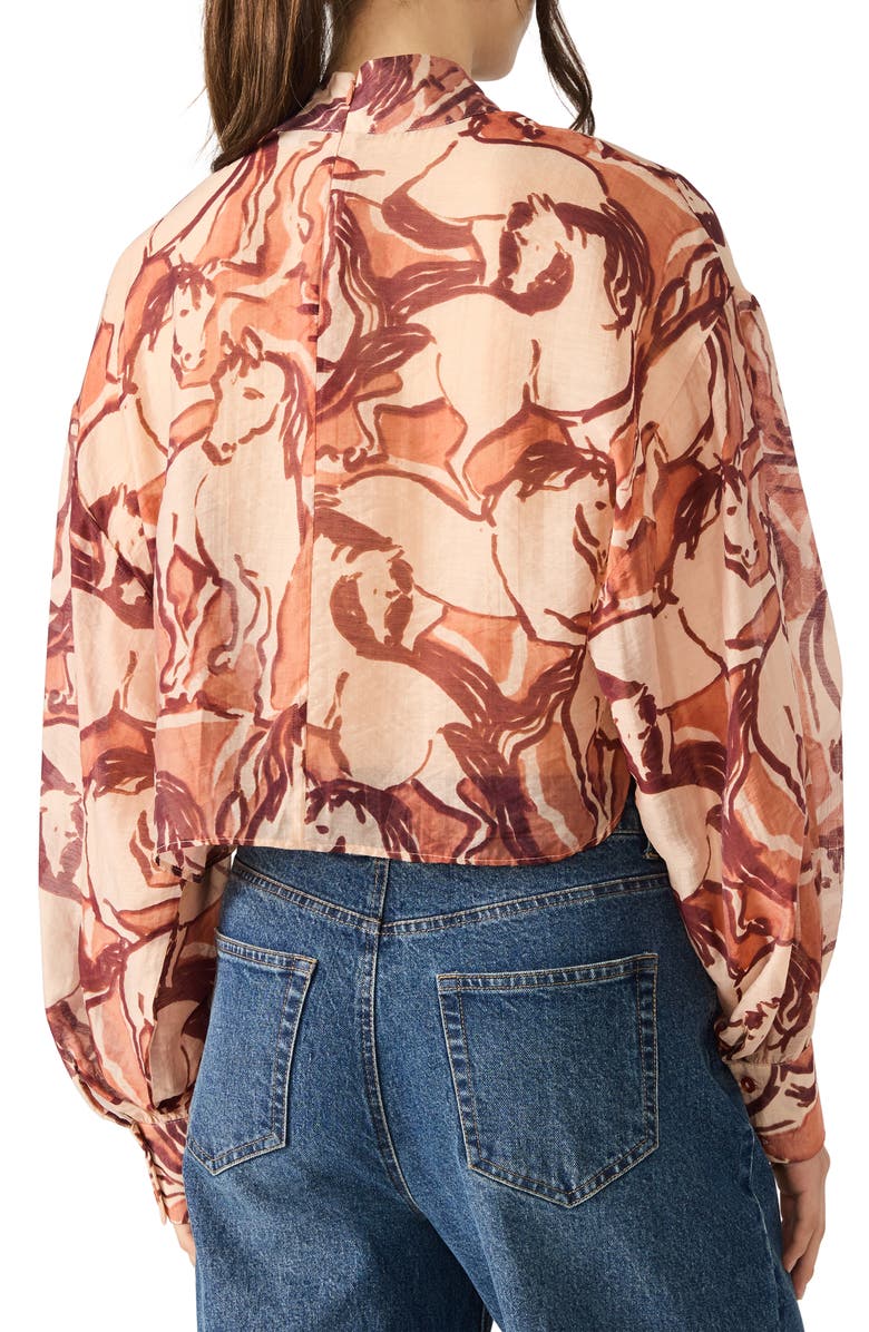 Steve Madden Sutton Equestrian Print Tie Neck Top, Alternate, color, Sorrel Horse