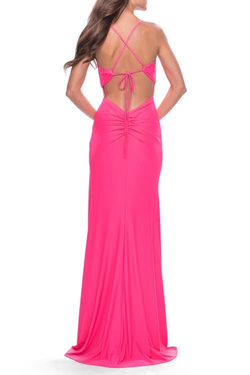 La Femme Soft Jersey Dress With Knot Detail On Bust And Hip
