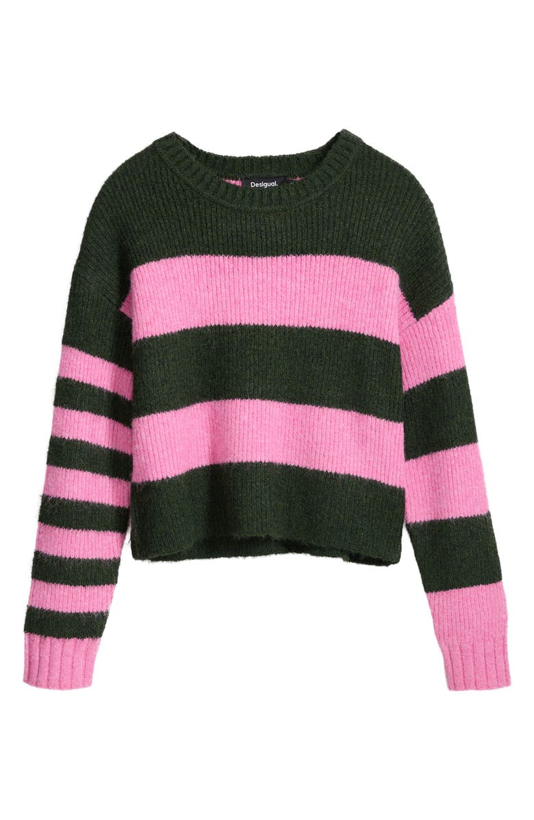Desigual Hamilton Stripe Crewneck Sweater, Alternate, color, Dark Pink