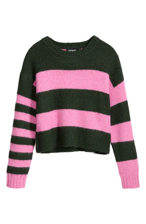 Desigual Two-tone Striped Sweater In Dark Pink