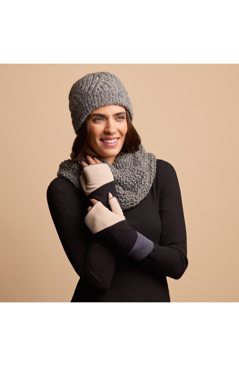 Feelgoodz Women
s Artisan Crafted Fleece Lined Color Block Fingerless Gloves, Alternate, color, Sesame