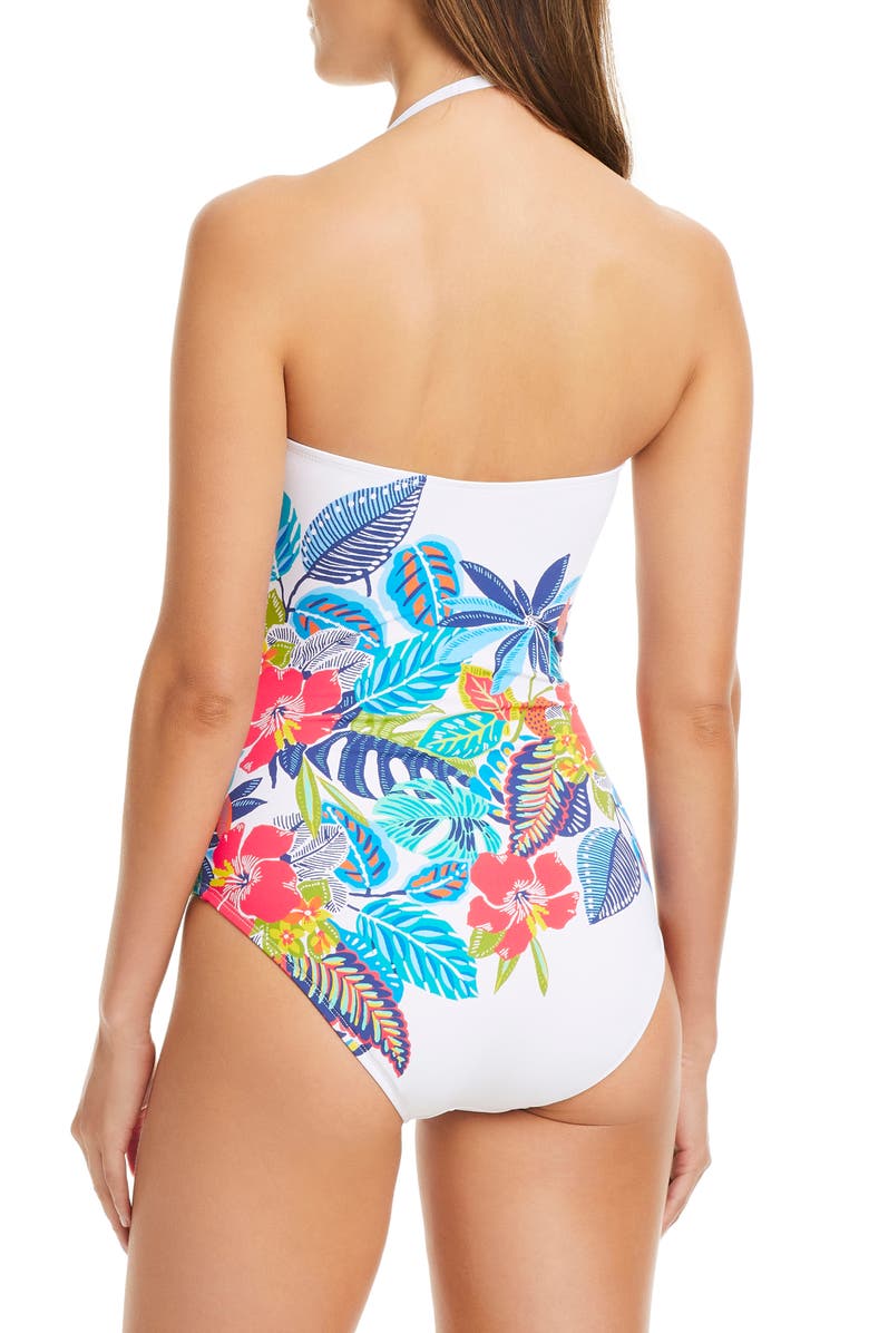 BLEU by Rod Beattie Shirred Strapless One-Piece Swimsuit, Alternate, color, White Multi