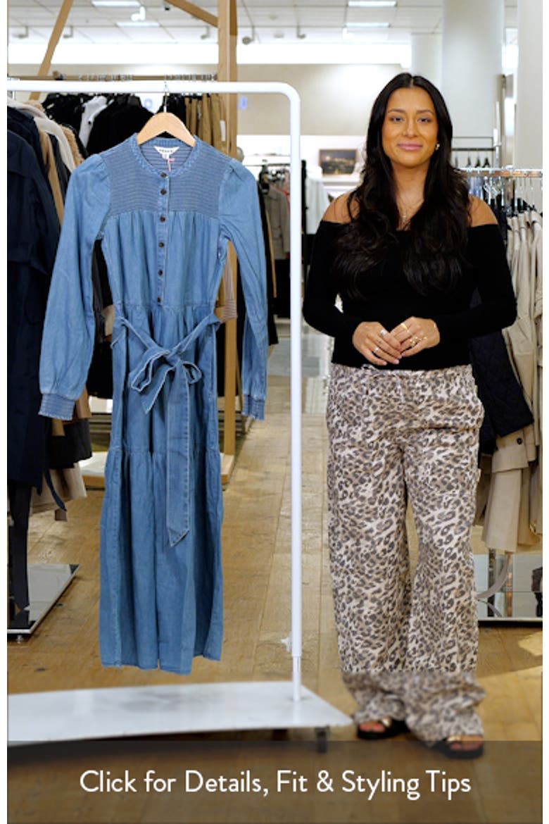 Smock Detail Long Sleeve Cotton Chambray Midi Dress video