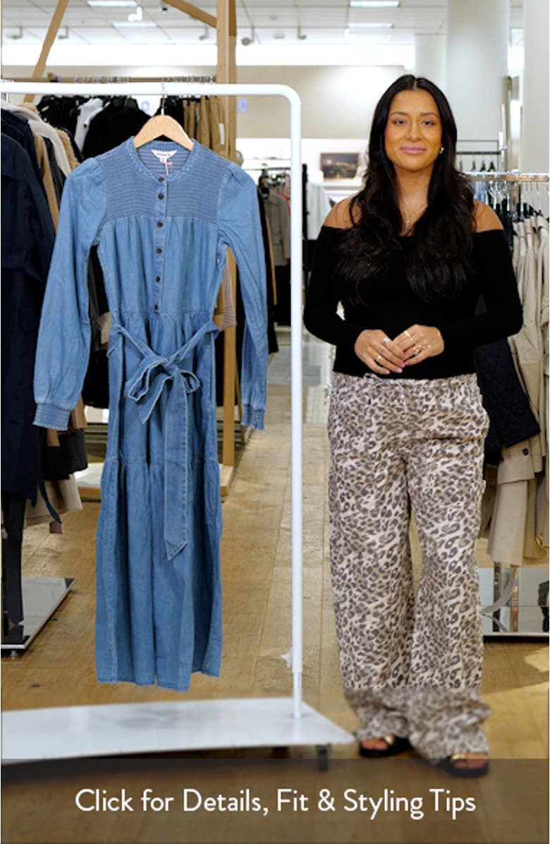 Smock Detail Long Sleeve Cotton Chambray Midi Dress, sales video thumbnail