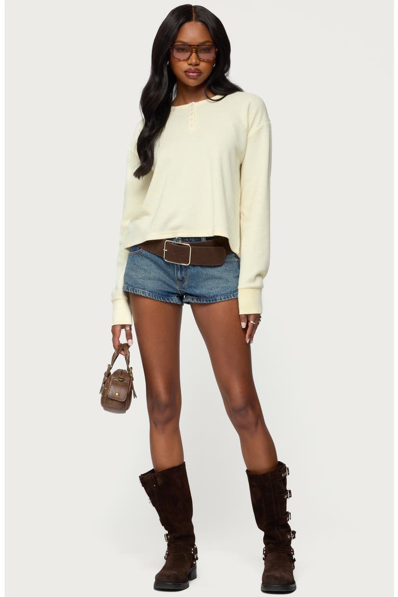 Deni Long Sleeve Waffle Stitch Henley, Alternate, color, YELLOW