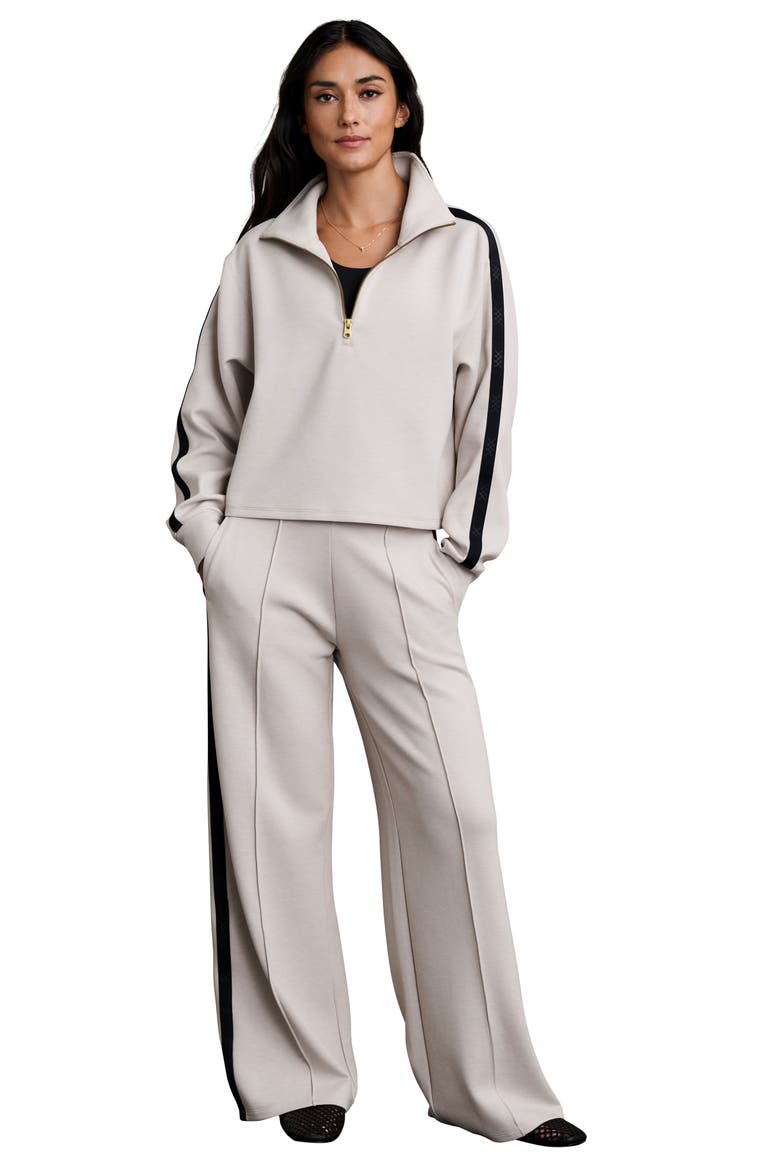 Dreamglow Track Half Zip Sweatshirt, Alternate, color, SAND/ PURE BLACK
