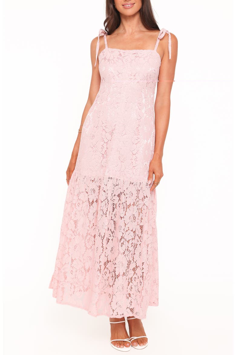 Nicolette Lace Tie Strap Maxi Dress, Main, color, PINK