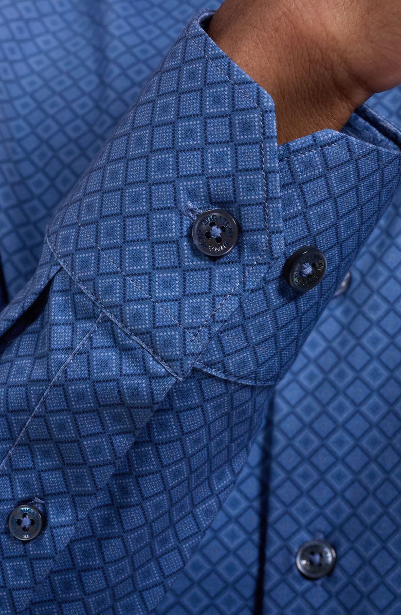 Bugatchi Jimmy OoohCotton<sup>®</sup> Geo Print Button-Up Shirt, Alternate, color, Cobalt