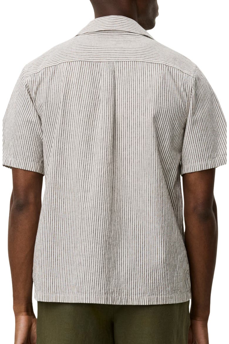 Lukas Stripe Cotton & Linen Camp Shirt, Alternate, color, TEAK BROWN