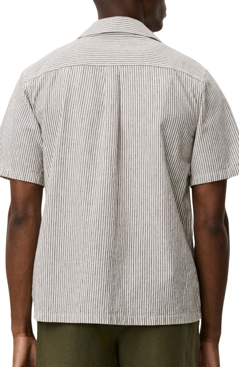 Les Deux Lukas Stripe Cotton & Linen Camp Shirt, Alternate, color, Teak Brown