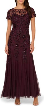 Adrianna Papell Floral Embroidered Beaded Trumpet Gown