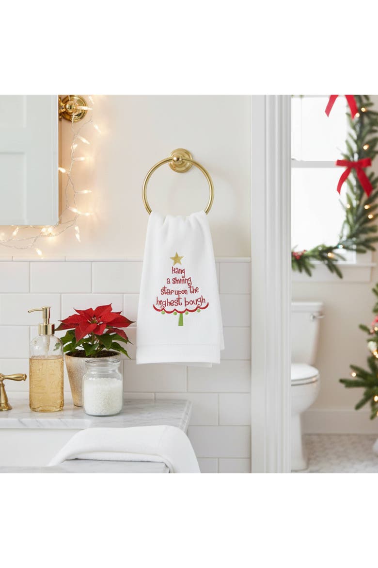 Christmas Tree "Hang a Shining Star" 100% Cotton Guest Towel, Alternate, color, red