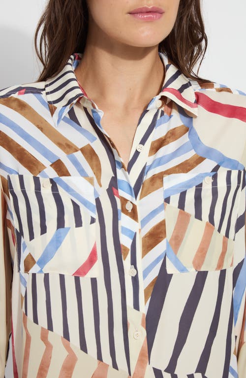 Lyssé Yesenia Roll Tab Utility Shirt In Stripe Art