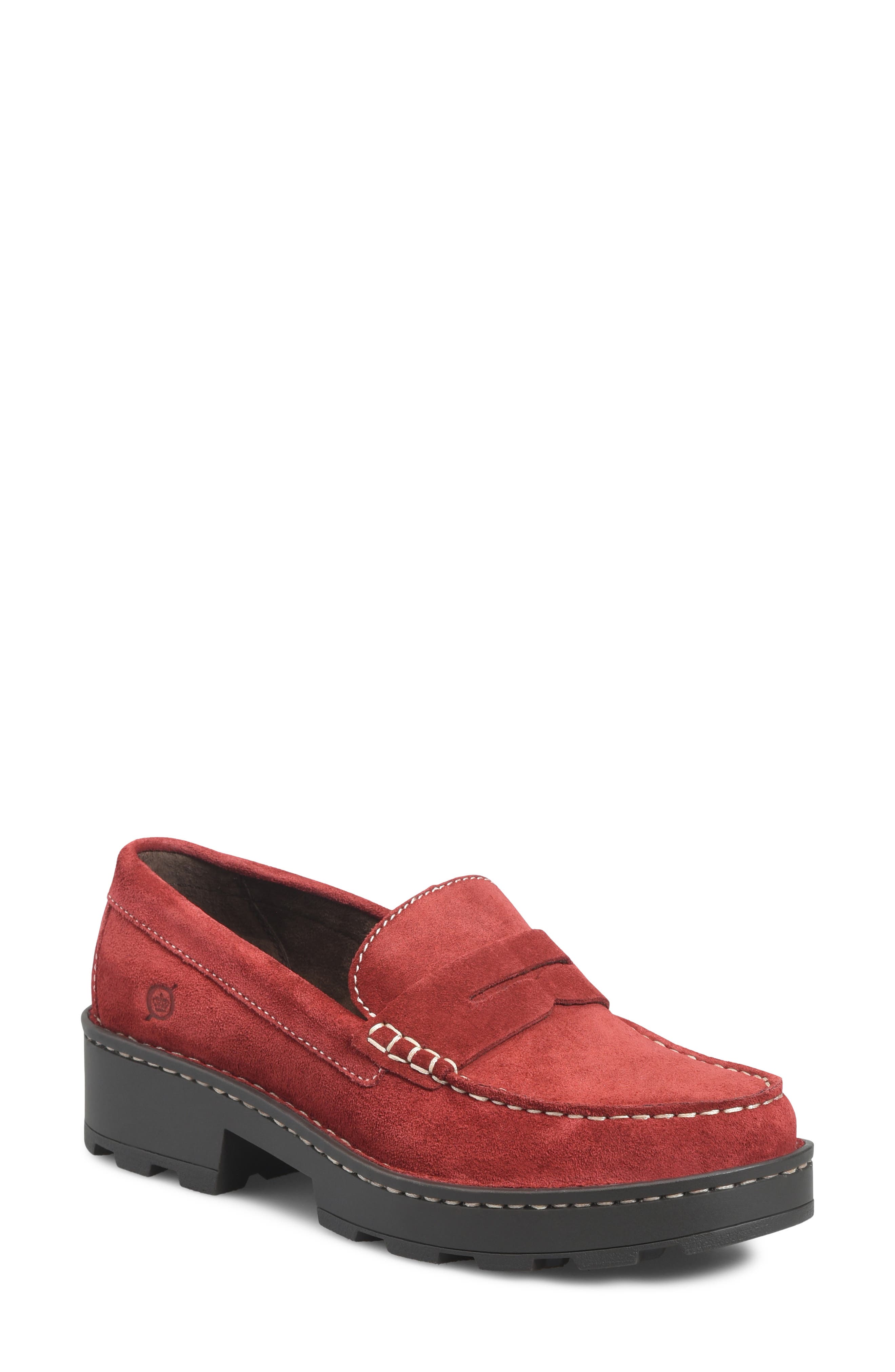 Carrera Platform Penny Loafer, Main, color, RED SUEDE
