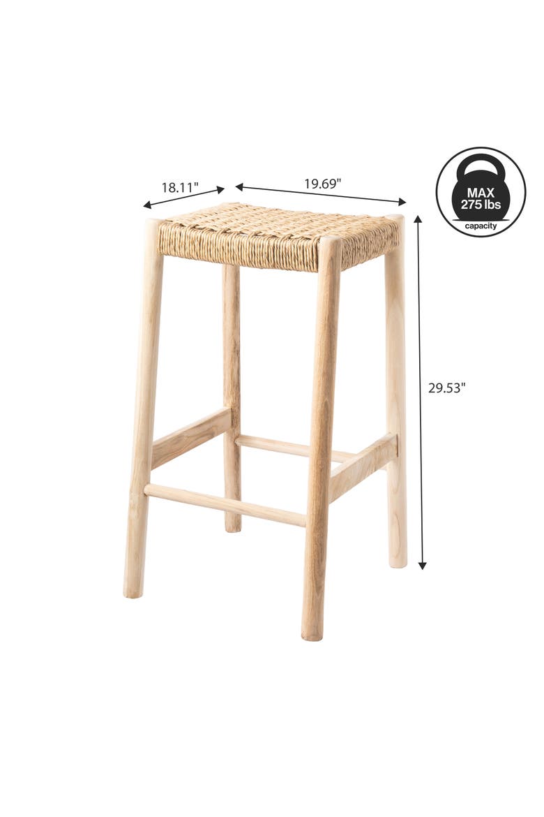 Armati Coastal Wood Backless Indoor/Outdoor Counter Stool, with Woven Synthetic Rattan Seat for Kitchen or Patio, Alternate, color, Natural Finish -29.5"