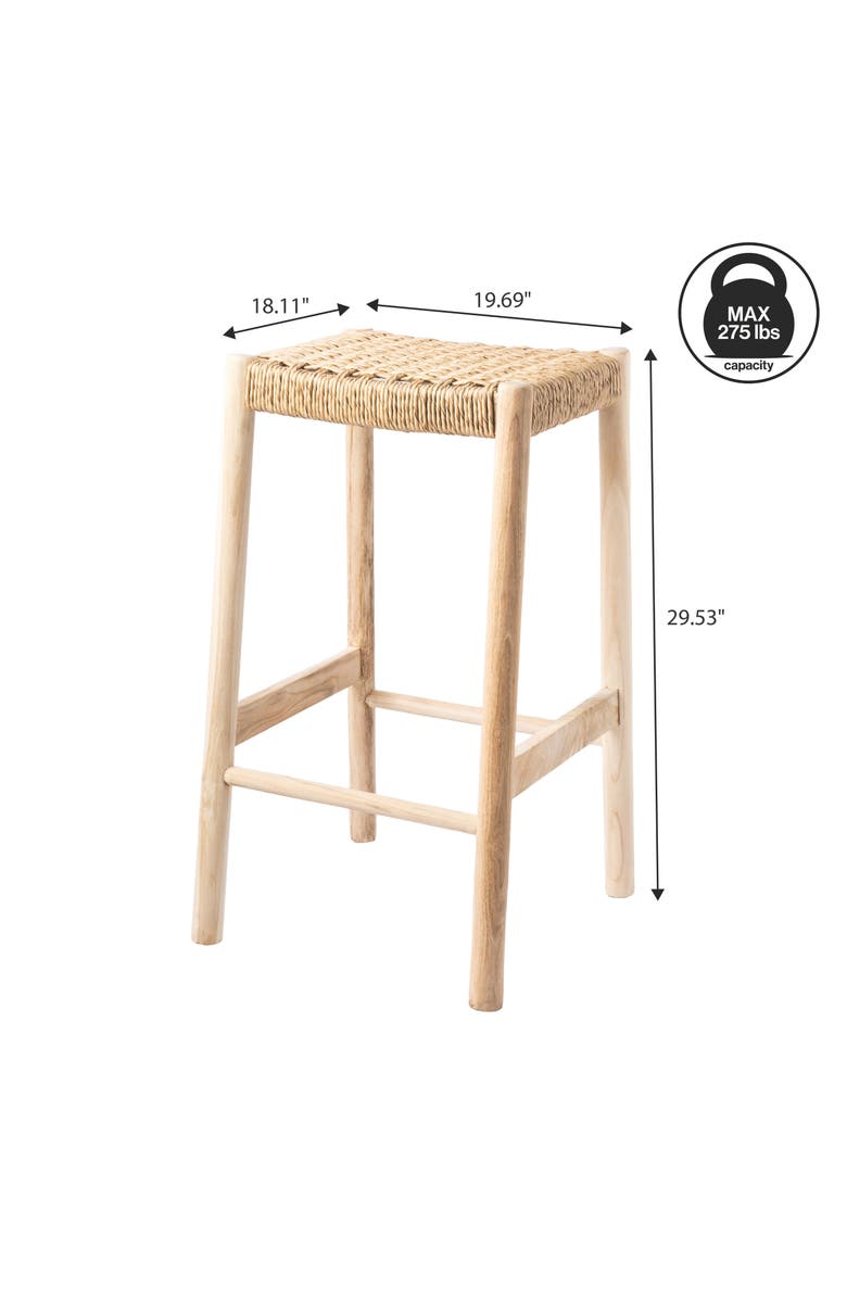 JONATHAN Y Armati Coastal Casual Handcrafted Teak Wood Backless Indoor/Outdoor Counter Stool with Synthetic Woven Seat, Alternate, color, Natural Finish -29.5"