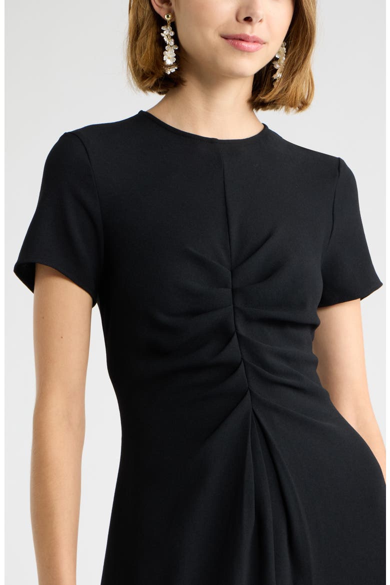 Ruched Front Midi Dress, Alternate, color, BLACK