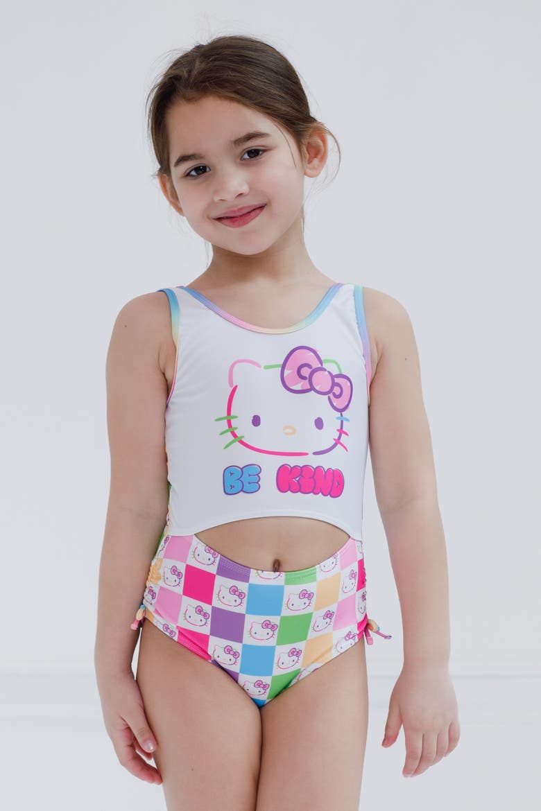 Sleeveless One Piece Bathing Suit, Alternate, color, Hello Kitty Checker
