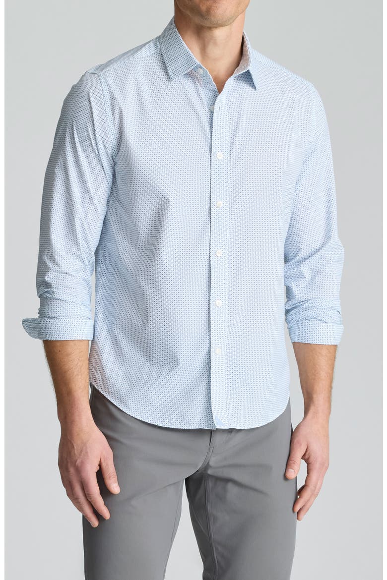 Fairfax Microprint Performance Button-Up Shirt, Main, color, BLUE