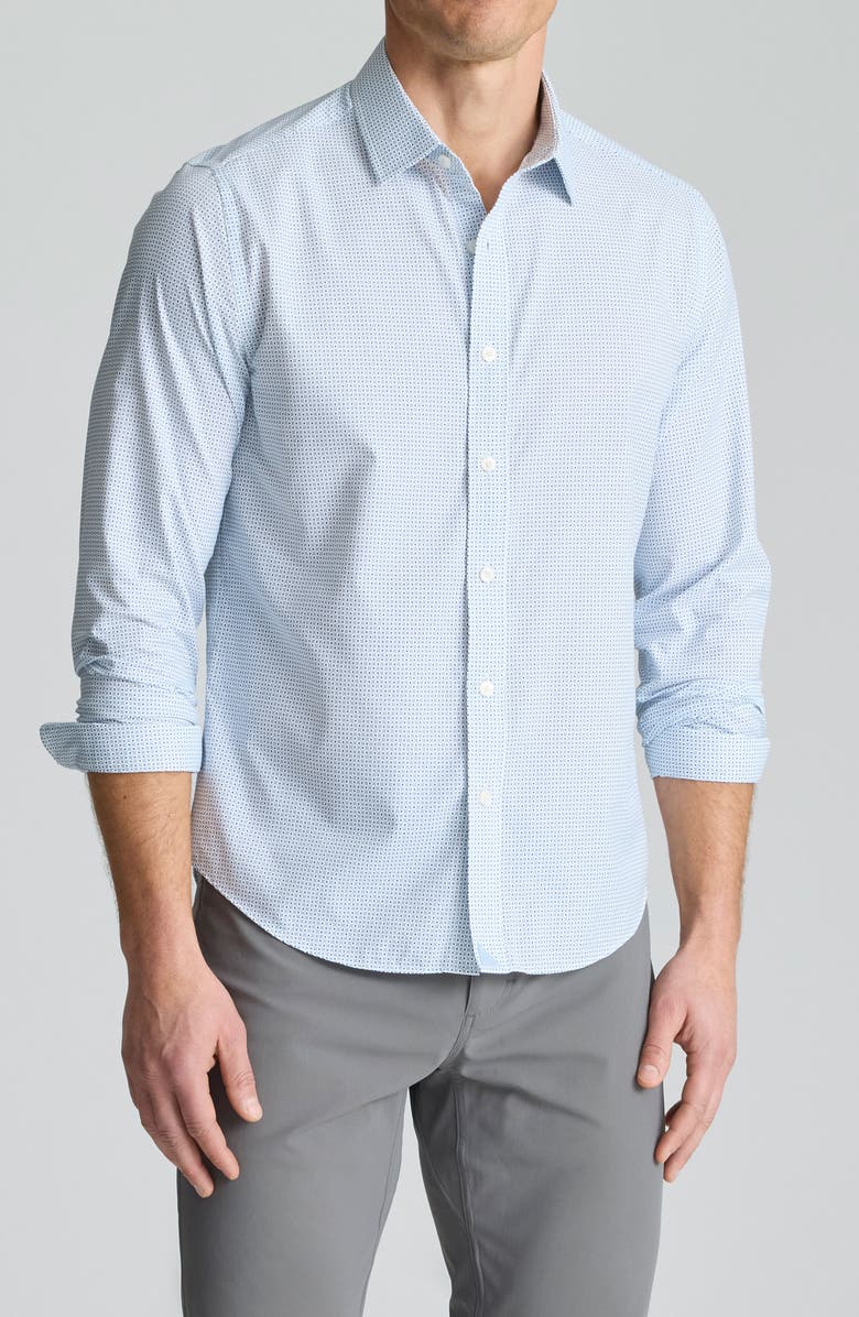 UNTUCKit Fairfax Microprint Performance Button-Up Shirt, Main, color, Blue