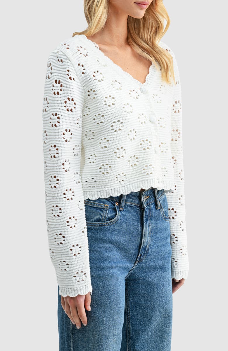 All in Favor Open Stitch Cotton Blend Cardigan, Alternate, color, Ivory