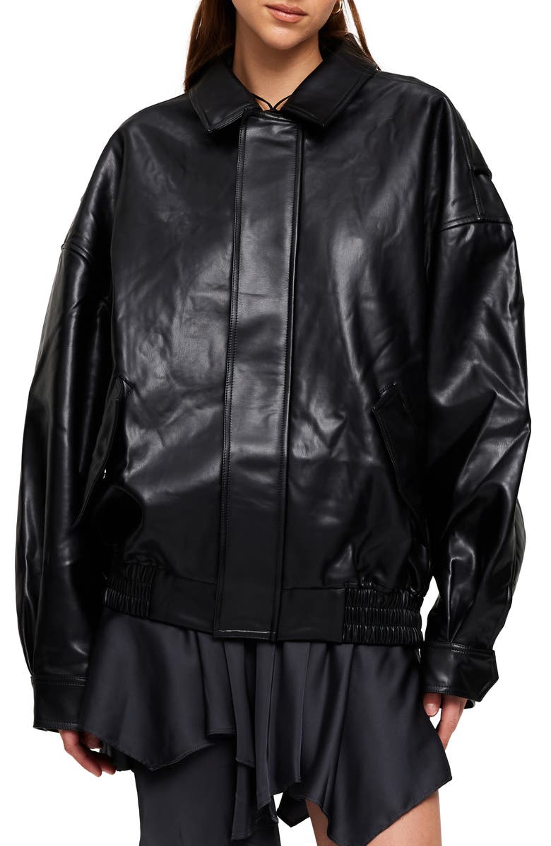 LIONESS Kenny Oversize Faux Leather Bomber Jacket, Main, color, 