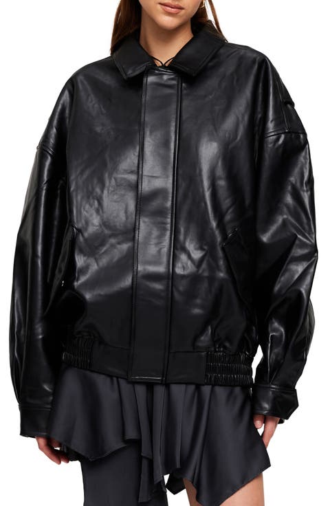Kenny Oversize Faux Leather Bomber Jacket