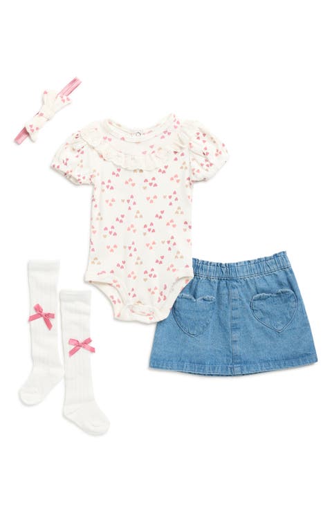 Hearts Bodysuit, Skirt, Headband & Socks Set (Baby)
