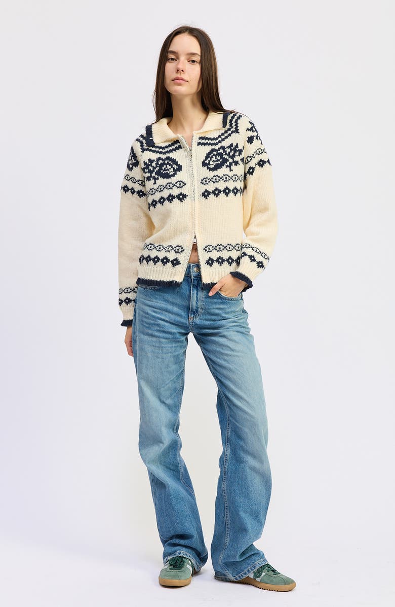 JACQUIE THE LABEL Remi Fair Isle Cardigan, Alternate, color, Off White Navy