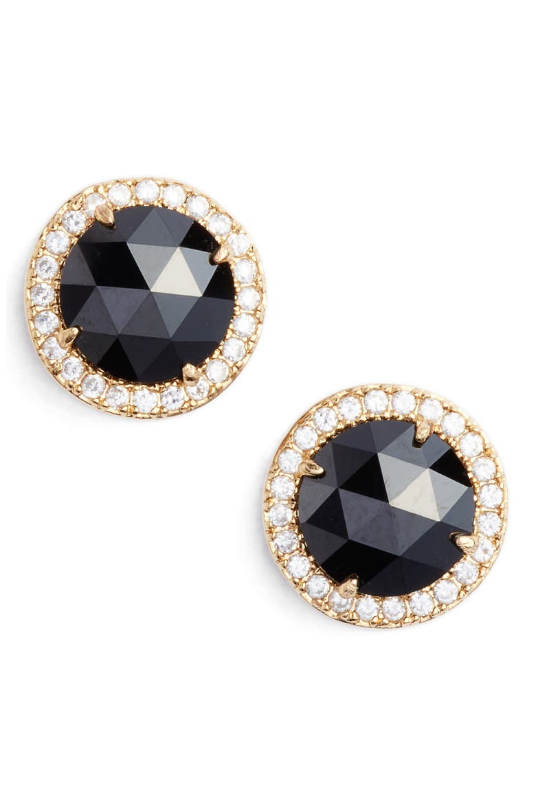 bright ideas pavé halo stud earrings, Main, color, JET