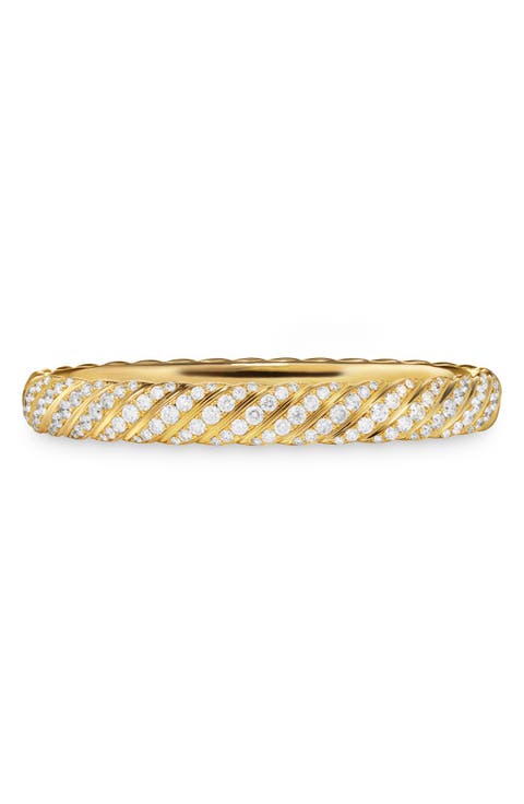 Sculpted Cable Bangle Bracelet in 18K Yellow Gold with Diamonds, 8mm