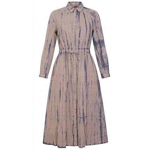 Tie Dye Button-Down Cotton Midi Shirt Dress