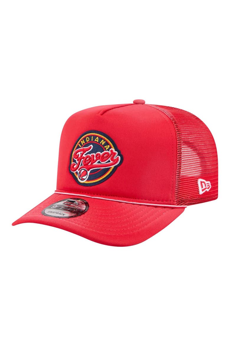 Unisex New Era  Red Indiana Fever Worn Foam Front 9FIFTY A-Frame Trucker Rope Snapback Hat, Main, color, Red