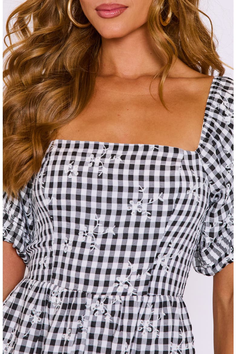 Gigi Gingham Puff Sleeve Romper, Alternate, color, BLACK PLAID