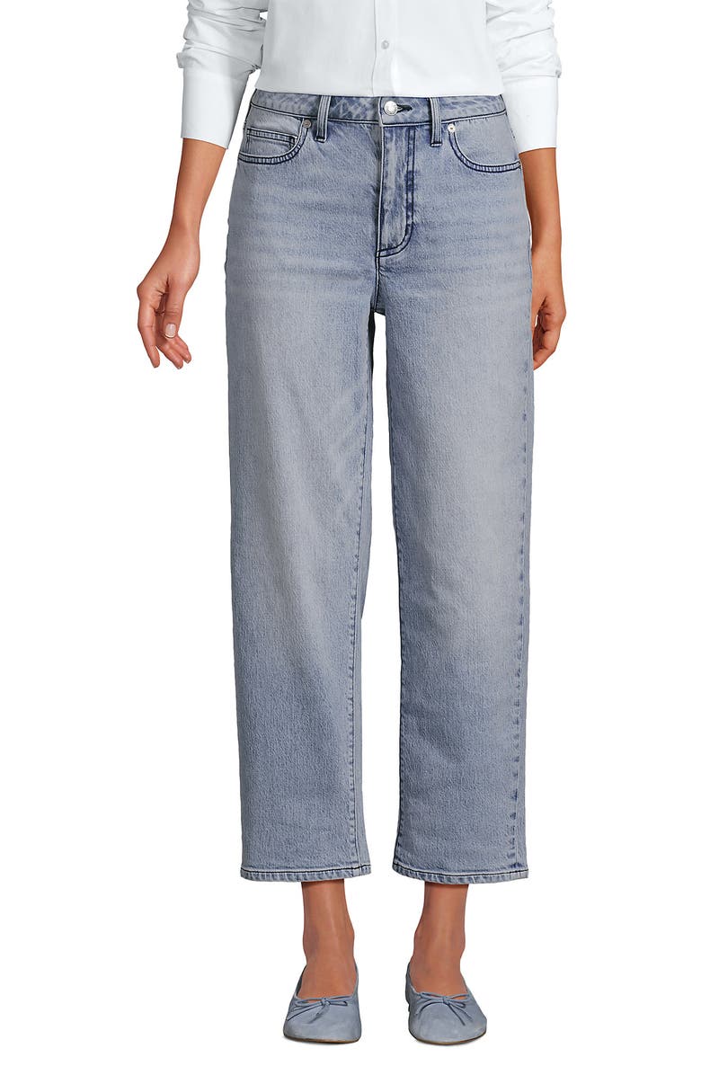 Lands' End Soft Denim Mid Rise Relaxed Straight Crop Jeans, Alternate, color, Harlow Blue Wash