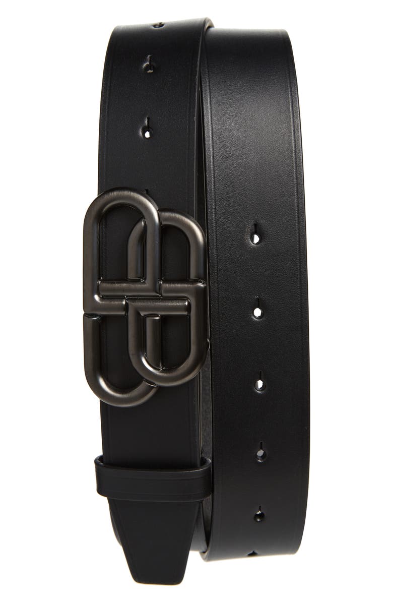 Balenciaga BB Logo Buckle Leather Belt, Main, color, Black