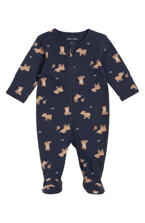 Honey Bear Print Organic Cotton Footie