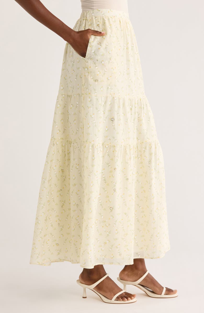 Bobeau Tiered Maxi Skirt, Alternate, color, Yellow/ Sage Floral