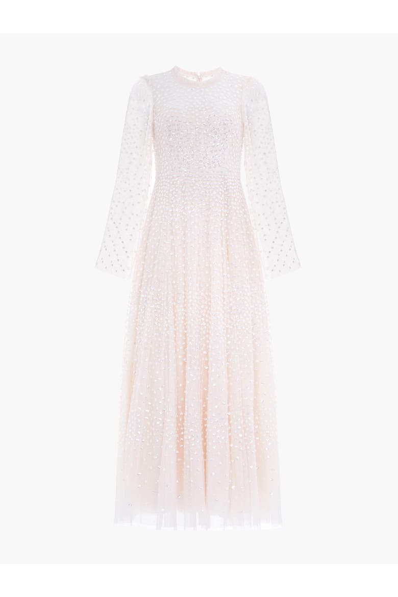 Scatter Dot Round Neck Ankle Gown, Alternate, color, Cream