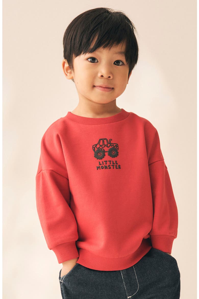 Kids' Little Monster Truck Cotton Blend Sweatshirt, Alternate, color, RED