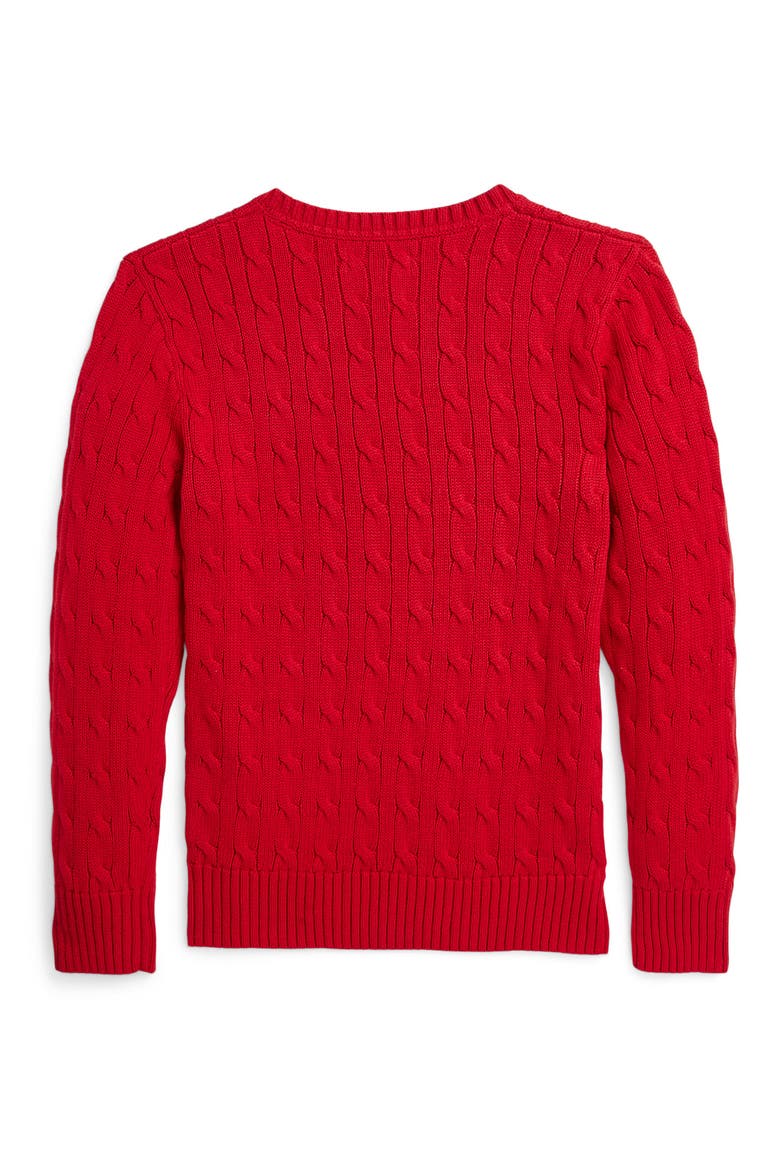 Kids' Cable Knit Cotton Sweater, Alternate, color, RED